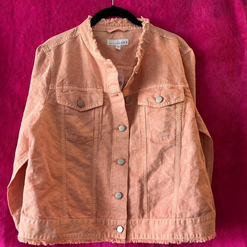 LOFT peach Linen blend Raw Hem button down jacket